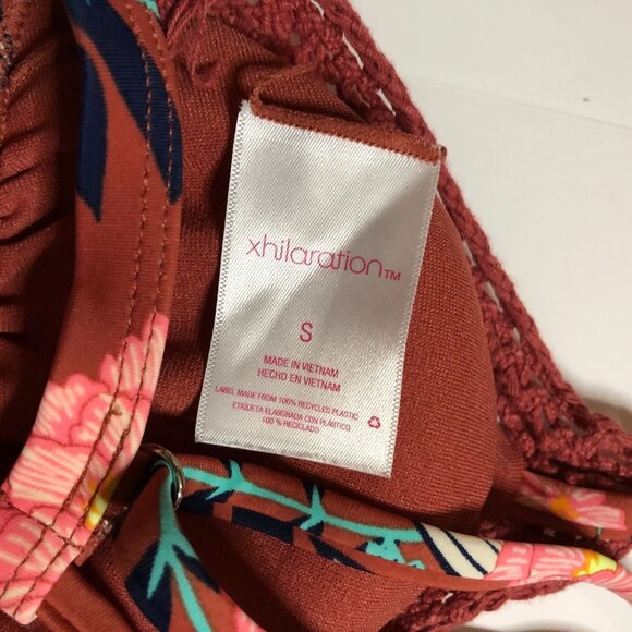 Xhilaration Floral Triangle Removable Cups Bikini Top Crochet Brown Pink S - Picture 3 of 4